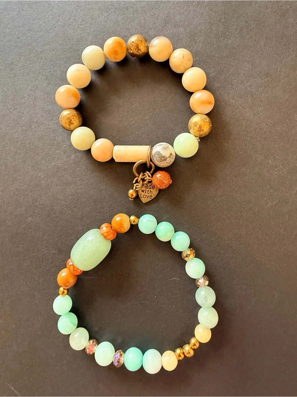 Jasper, quartz, died agathe and pyrite stretch bracelet Set of 2, OOAK